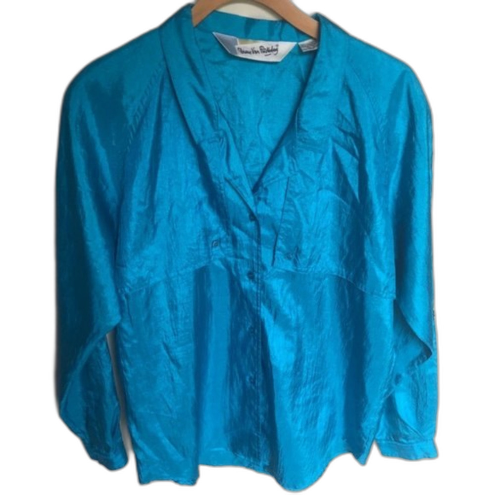 Diane Von Furstenberg Vintage Blue Button-Up Blouse Size 8 Careerwear